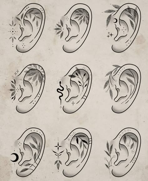 Behind Ear Tattoo Placement, By The Ear Tattoo, Side Of The Face Tattoos For Women, Spiritual Ear Tattoo, Geometric Flash Tattoo, Dainty Ear Tattoos For Women, Wrap Around Ear Tattoo, Feminine Ear Tattoos, Tiny Ear Tattoos For Women