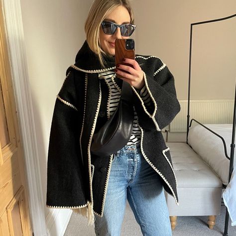 Toteme Scarf, Scarf Coat, Victoria Beckham Outfits, Jeans And Converse, Scarf Jacket, Coat Trends, Wool Blend Jacket, Skirt Co Ord, Winter Trends