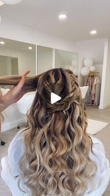 Twist Braid Half Up Half Down, Half Up Half Down Twist Tutorial, Bridal Hair With Extensions Half Up, Wedding Hairdos For Long Hair Half Up, Hair Tutorial Half Up, Half Up Half Down With Rubber Bands, Twisted Half Up Half Down Tutorials, Whimsical Half Up Half Down Hair, Half Up Half Down Hair With Extensions