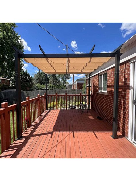 Khaki  Collar     Embellished   Outdoor & Garden Pergola With Sun Shade, Sun Shade Patio, Screened Deck, Retractable Pergola Canopy, Pergola Retractable, Grape Trellis, Sun Shade Canopy, Grill Gazebo, Retractable Pergola