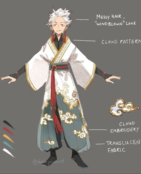 Chinese Tradional Clothing, Chinese Hat Drawing, Japanese Monk Character Design, Japanese Oc Design, Male Outfit Design Drawing, Japanese Inspired Character Design, South East Asian Character Design, Trench Coat Outfit Drawing, Japanese Dragon Oc