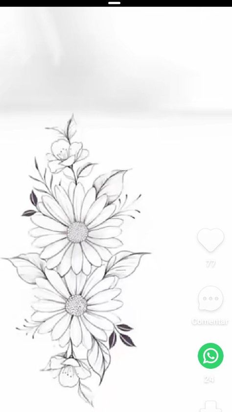 Daisy Tattoo Outline, Daisy Tattoo Stencil, Daisy Sweet Pea Tattoo, Simple Thigh Tattoos Women, Sweat Pea Tattoo, Daisy Flower Tattoo, Thigh Tattoo Simple, Pretty Flower Drawing, Aster Flower Tattoo