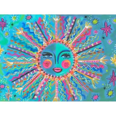 Always Shining Canvas Wall Art – GreenBox Art Mexican Folk Art Decor, Sun Faces, Sun Painting, Teen Art, Unique Drawings, Collaborative Art, Sun Art, Acrylic Painting Tutorials, Hippie Art