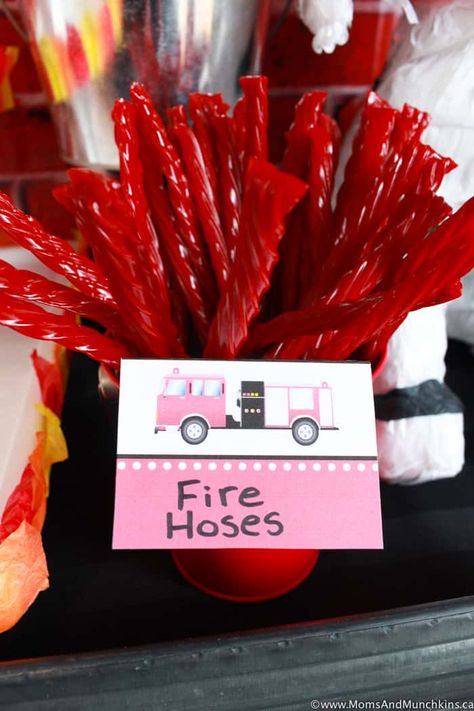 Gender Reveal Ideas For Firefighters, Fire Truck Gender Reveal, Firefighter Gender Reveal Party, Three Year Old Fire Truck Birthday, Fire Truck Gender Reveal Ideas, Fireman Gender Reveal Ideas, Fire Fighter Gender Reveal Shower Ideas, Firefighter Snacks, Girl Firefighter Birthday Party