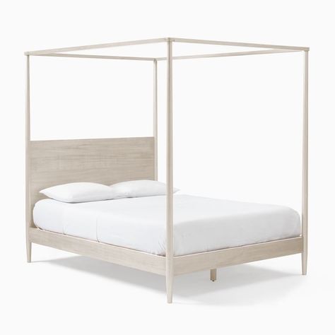 Mid-Century Canopy Bed, Queen, Pebble | West Elm Four Poster Beds, Canopy Bed Ideas, Modern Upholstered Beds, Poster Beds, West Elm Bedding, Mid Century Bed, South Hampton, Retro Bedrooms, Oversized Furniture