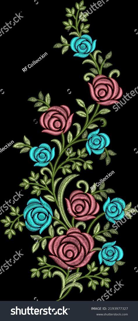 Floral Motifs Embroidery Flower Patterns, Embroidery Buta Designs, Motif Design Embroidery, Embroidery Sketches Design, New Machine Embroidery Designs For Suits, Machine Embroidery Designs For Blouses, Machine Embroidery Flowers, Machine Embroidery Ideas, Suit Embroidery Designs