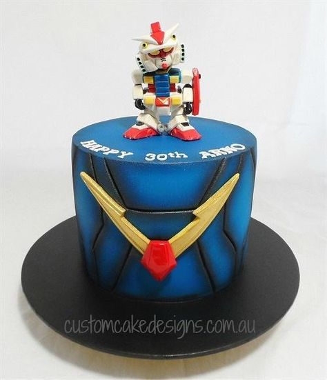 Anime Gundam Cake by Custom Cake Designs Gundam Birthday Cake, Gundam Cake Design, Gundam Birthday Party Ideas, Gundam Cake, Robot Cake, Bike Cake, Snoopy Cake, Birthday Deco, Bike Cakes