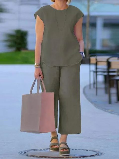 Matching Pants Set, Relaxed Outfit, Two Piece Pants Set, Top And Pants Set, Linen Casual, Moda Plus, Loose Outfit, Tracksuit Women, Color Shorts