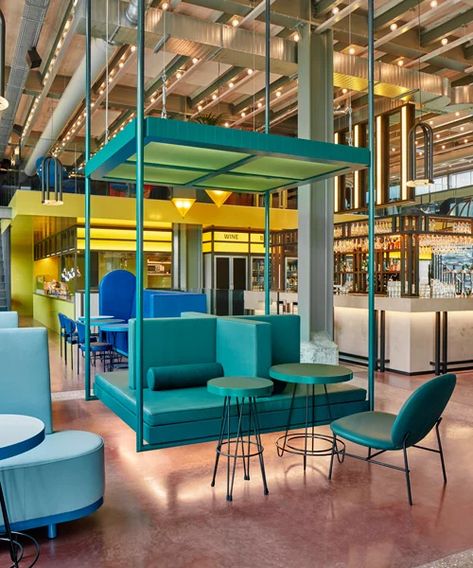 Student Hotels, Bar Restaurant Interior, Decoration Restaurant, Corporate Office Design, Office Space Design, Corporate Interiors, Cafe Interior Design, Restaurant Interior Design, Futurism