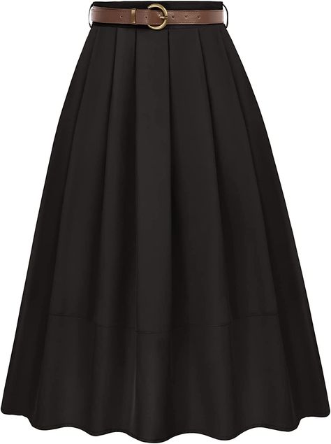 Amazon.com: Waist High Waist Skirt Solid Color Women Work Skirt with Pockets Pleated Aline Skirt Elastic Black XL : Clothing, Shoes & Jewelry Pleated Skirt With Belt, Vintage Style Jacket, Vintage Midi Skirt, Work Skirt, Midi Skirt With Pockets, Skirt With Belt, Skirt High Waist, Skirts Midi High Waisted, Aline Skirt