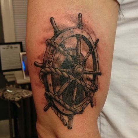 Full Rigged Ship Tattoo, Boat Steering Wheel Tattoo, Travelling Tattoos, Naval Tattoos, Ship Wheel Tattoo, Compas Tattoo, Fishing Tattoos, Wheel Tattoo, Kunst Tattoos