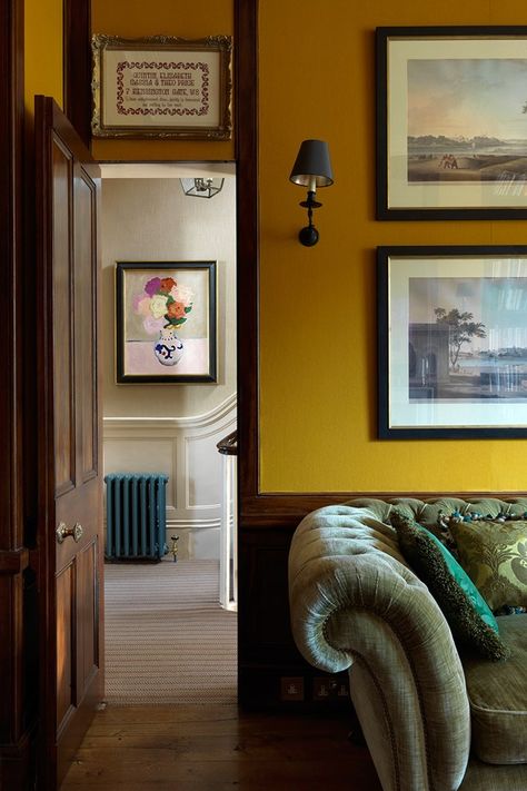 Classic English decoration may have one foot in the past but the other foot can still sprint to the present. (houseandgarden.co.uk) Yellow Home Accessories, Yellow Room, Yellow Living Room, Yellow Interior, London House, Yellow Walls, House Garden, Yellow Painting, West London