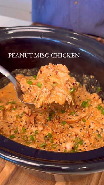 Tom Walsh on Instagram: "Peanut Miso Chicken

Stealth Health Slow Cooker Meal Prep Series,
Season 2, Episode 3

Per Rice Bowl (Makes 7):
610 Calories
50g Protein
67g Carbs
16g Fat

Per 4oz serving (meat only, makes 12):
210 Calories
26g Protein
7g Carbs
9g Fat

The Slow Cooker Meal Prep Series is officially back!

New recipes coming every week. Stay tuned for the launch of my Slow Cooker Cookbook, coming later this year 🙌

Ingredients:
48oz boneless skinless chicken thighs

Peanut Miso Sauce:
120g (8 Tbsp) peanut butter
60g (4 Tbsp) white miso paste 
60g (4 Tbsp) soy sauce
40g (2.5 Tbsp) maple syrup 
30g (2 Tbsp) rice vinegar 
20g (4 tsp) grated ginger
20g (4 tsp) grated garlic 
Red chili flakes, black pepper & sesame seeds to taste

Add half of Peanut Miso sauce before cooking, half afte Peanut Miso Chicken Crockpot, Peanut Miso Chicken, Stealth Health Recipes, Slow Cooker Meal Prep, Stealth Health, 50g Protein, Frozen Burritos, Miso Chicken, Miso Sauce