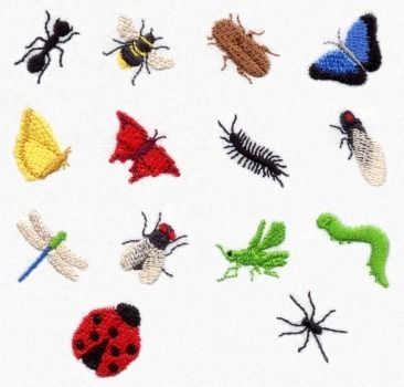 Centipede Embroidery, Ant Embroidery, Fly Embroidery, Ladybug Embroidery, Monkey Embroidery, Bug Embroidery Designs, Bug Embroidery, Insect Embroidery, Bugs Embroidery