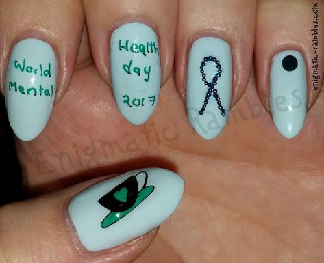 Awareness Nails, Nail Art Acrylic, Nail Designs Ideas, World Mental Health Day, Special Nails, Dotting Tool, Mental Health Day, Health Day, Stamping Plates