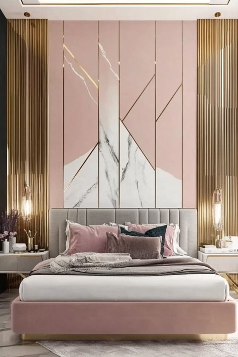 Transform your bedroom into a luxurious haven with these 33 gold and pink bedroom ideas. Discover a blend of feminine charm and sophisticated elegance with blush pink walls, gold accent furniture, and metallic bedding. Explore pink velvet headboards, gold-framed mirrors, and rose gold light fixtures. Add a touch of whimsy with pink and gold throw pillows, delicate gold wall decals, and plush pink carpets. Get inspired to create a dreamy and sophisticated sleeping space that reflects your personal style. Gold And Pink Bedroom Ideas, Gold And Pink Bedroom, Pink And Gold Bedroom Ideas, Metallic Bedding, Blush Pink Walls, Gold Accent Furniture, Pink And Gold Bedroom, Gold Light Fixtures, Closet Doors Painted