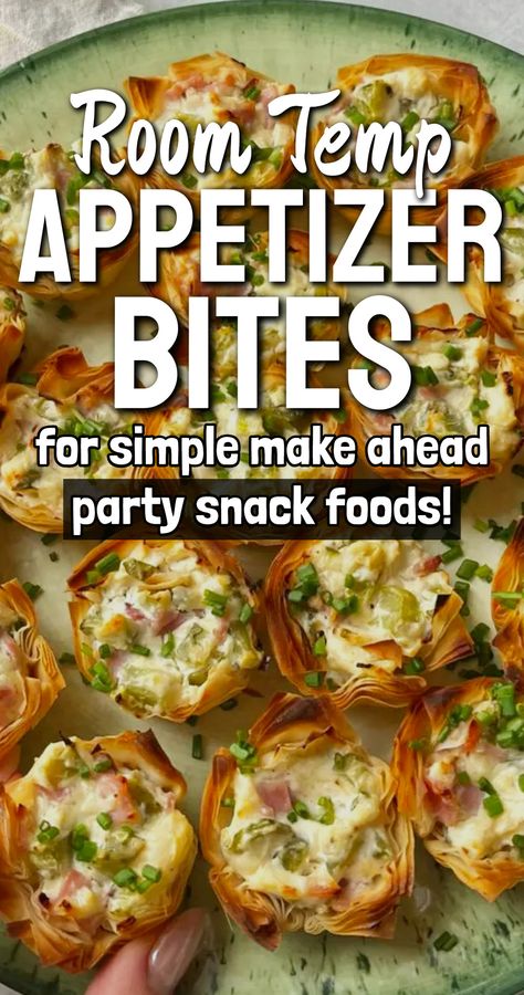 Room Temp Appetizers For Simple Make Ahead Party Snacks Kids Food Table Party, Asian Finger Foods For Party, Party Food For 50 People, Three Ingredient Appetizers, Finger Foods Ideas For Party, Nye Potluck Ideas Parties Food, Room Temp Party Food, Chicken Nugget Appetizer Ideas, Get Together Snacks