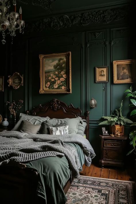 25 Dark Academia Bedroom Ideas You'll Love Dark Teal Bedroom Ideas, Dark Teal Bedroom, Dark Academia Bedroom Ideas, Dark Academia Bedroom, Dark Green Rooms, Academia Bedroom, Maximalist Bedroom, Chambre Inspo, Vintage Bedroom Ideas