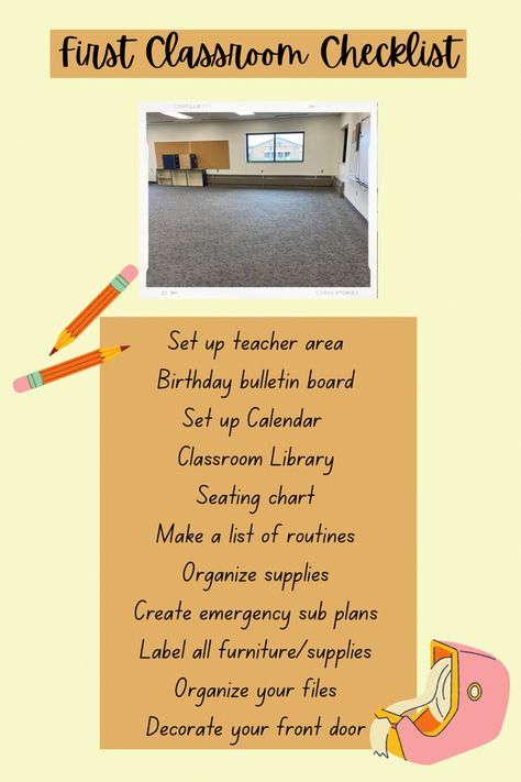 Classroom Instructional Materials, Beginner Teacher Tips, First Grade Tips And Tricks, 1st Year Teacher Classroom Ideas, First Classroom Ideas, Kindergarten Classroom Checklist, First Time Preschool Teacher, My First Classroom, Elementary Classroom Necessities