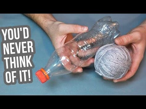 (5) I took this bottle, a ball of yarn and this is what I got, watch to the end and you'll be surprised - YouTube Yarn Wrapped Bottles, Yarn Bottles, Ball Of Yarn, Bottle Wrapping, Plastic Bottle, To The End, Hot Glue, Plastic Bottles, Plastic Water Bottle