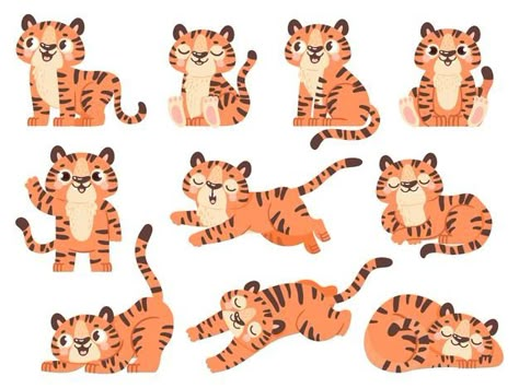 Tiger Jumping Illustration, Cartoon Jungle, Tiger Cartoon, Museum Ideas, New Year Symbols, Baby Tigers, Tiger Kids, Books Illustration, Cartoon Tiger