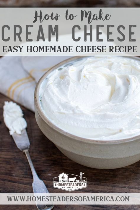 Homemade Cream Cheese Recipe, Cream Cheese Homemade, Cheese Recipes Homemade, Cream Cheese Recipe, Cheese Making Recipes, Goat Milk Recipes, Homemade Cream Cheese, Diy Cream, Make Cream Cheese