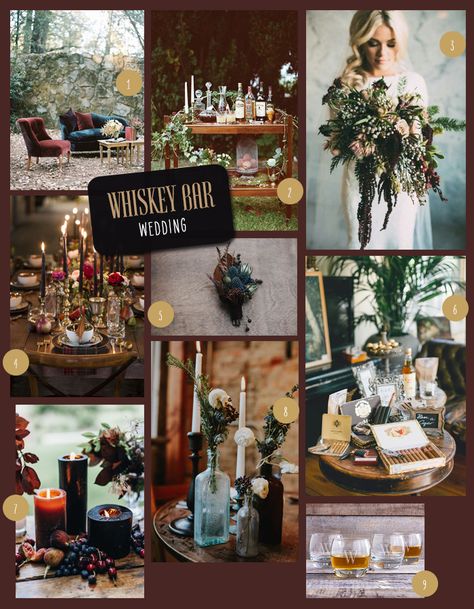 Whiskey Themed Wedding, Whiskey And Wine Wedding, Whiskey Wedding Theme, Moody Coffee Bar, Wedding Whiskey Bar, Whiskey Bar Wedding, Bar Decor Wedding, Bourbon Wedding, Diy Whiskey