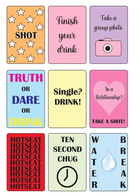 Cute inspo drinking game for girls night. Diy Drinking Card Games, Game For Girls Night, Girls Night Drinking Games, Drunk Games, Alcohol Games, Diy Party Games, Drinking Card Games, Drinking Games For Parties, Fun Drinking Games