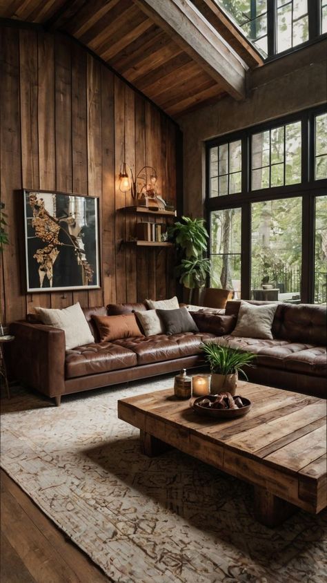 Embrace rustic charm with these 20 chocolate brown couch living room ideas. Use reclaimed wood, earthy tones, and cozy decor to complement your sofa and create a warm, inviting atmosphere. Perfect for those who love a natural and timeless aesthetic. Rust Color Living Room, Chocolate Brown Couch Living Room, Brown Couch Aesthetic, Earth Colors Living Room, Living Room Designs Sofas, Brown Basement, Brown And Beige Living Room Ideas, Dark Brown Couch Living Room Ideas, Dark Earthy Living Room