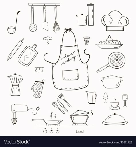 Blogger Branding, Cooking Icon, Food Doodles, Diy Apron, Korean Cake, Calligraphy Art Print, Doodle Art Drawing, Cooking Chef, Cooking Set