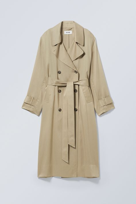 Evelyn Relaxed Lyocell Trench Coat - Beige - Weekday WW Camel Trench Coat, What To Wear In Paris, Swedish Street Style, Millennials Fashion, Trench Coat Outfit, Beige Trench Coat, Beige Jacket, Blazer Jeans, Double Breasted Trench Coat