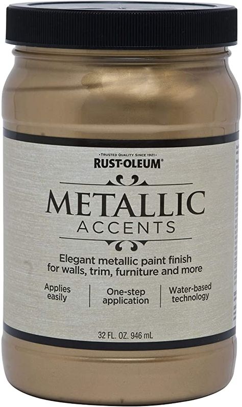 Rust-Oleum 253537 Metallic Accents Paint, Quart, Soft Gold - House Paint - Amazon.com Gold Paint Colors, Metallic Paint Walls, Gold Painted Walls, Metallic Paint Colors, Rustoleum Metallic, Gold Accent Wall, Silver Metallic Paint, Metallic Gold Paint, Gold Furniture