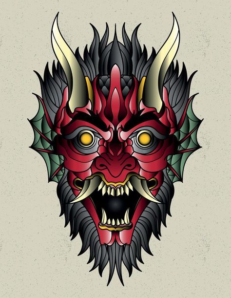 Demon Face Tattoo, Traditional Tattoo Back Piece, Dragon Tattoo Full Back, Traditional Filler, Traditional Tattoo Vector, Traditional Mermaid, Traditional Mermaid Tattoos, Traditional Tattoo Girls, Tattoo Devil