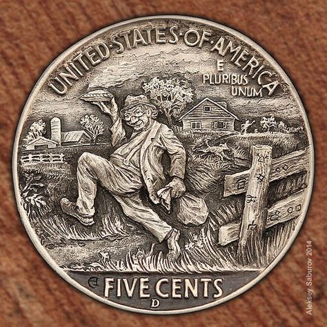 Hobo Art, Hobo Nickel, Coin Art, Engraving Art, True Art, Old Coins, Black Spot, Banjo, Silver Coins