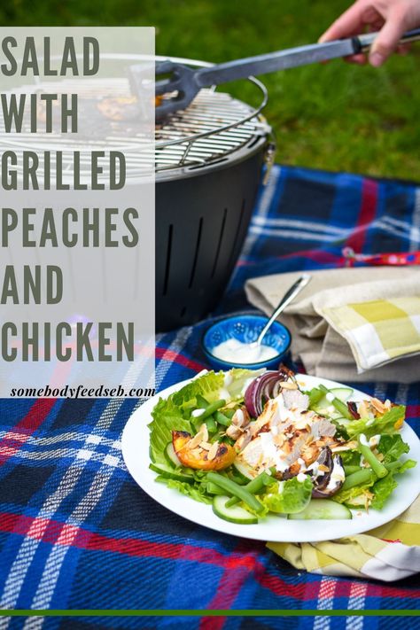 Summer season salad that can be made on a BBQ grill as well as inside, in your kitchen! A combination of lightly charred peaches, chicken and red onions greatest a wonderful salad, especially when served with a creamy honey-lemon dressing! Our Grilled Chicken & Peach Salad is a healthy BBQ dish you are simply going to love! #grilledsalad #bbqsalad #grilledpeaches Healthy Bbq, Grilled Peach Salad, Creamy Honey, Grilled Salad, Bbq Salads, Bbq Dishes, Dish Ideas, Peach Salad, Grilled Peaches