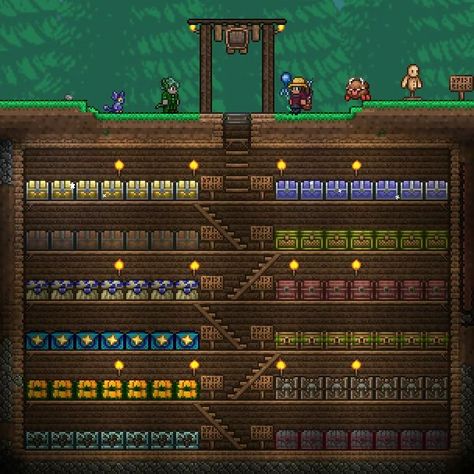 Terraria Workshop, Terraria Plant Farm, Terraria Room Ideas, Terraria Museum, Terraria Boss Arena, Terraria Storage Room Ideas, Terraria Underground Base, Terraria Chest Room, Terraria Storage