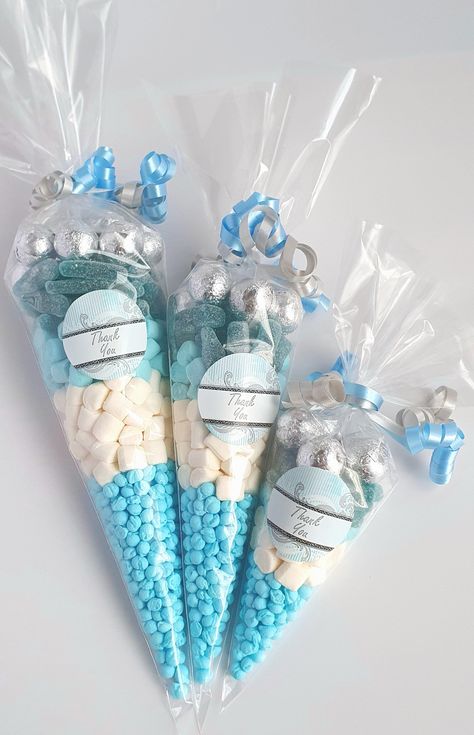 Sweet Cones Ideas, Staff Retreat, Blue Sweets, Sweetie Cones, Tasty Sweets, Blue Wedding Favors, Sweet Cone, Gymnastics Tricks, Baby Shower Favours