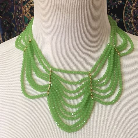 18k Gold Plated Necklace With Lime Green Crystals. About 16" In Length With A 2" Extension. Perfect Color For Spring And Summer. Brand New! Scallop Design, Daphne Blake, Yellow Necklace, Chunky Necklace, Green Necklace, Gold Plated Necklace, Green Crystals, Lookbook Outfits, Crystal Necklace