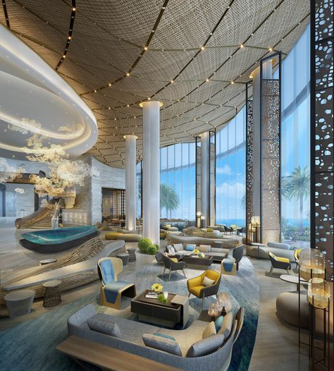 Futuristic Hotel Lobby, Lobby Hotel Plan, Luxury Hotel Lobby Lounge, Modern Hotel Lobby Design Luxury, Hobby Lobby Wall Decor Ideas, Hotel Lobby Lounge, Modern Hotel Lobby, Modern Lobby, Luxury Hotels Lobby