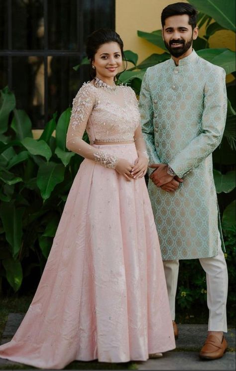 Ingejment Dress, Kerala Reception Dress For Couples, Christian Betrothal Dress, Engagment Dress 2022, Kerala Engagement Couple Dress, Reception Dress For Bride And Groom, Wedding Gown Kerala, Engagement Outfit For Groom, Couple Dress Matching Indian For Engagement