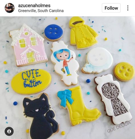 Coraline Treats Ideas, Coraline Baking, Coraline Party Favors, Coraline Desserts, Coraline Sugar Cookies, Coraline Cookies, Coraline Party, Coraline Jones, Sweet Cookies