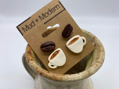 Handmade Polymer Clay Coffee Bean Food Stud Earrings Bean Earrings, Coffee Earrings, Unique Stud Earrings, Earring Pack, Earrings Kids, Coffee Bean Earrings, Earrings For Kids, Polymer Clay Stud Earrings, Clay Stud Earrings