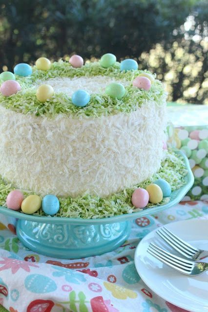 Easter Lemon Coconut Cream Cake by LoveandConfections.com Easter Cake Flavors, Lemon Cake Ideas, Yummy Easter Desserts, Coconut Cream Cake, Easter Sweets, Easter Bunny Cake, Slow Cooker Desserts, Lemon Coconut, Easter Baking