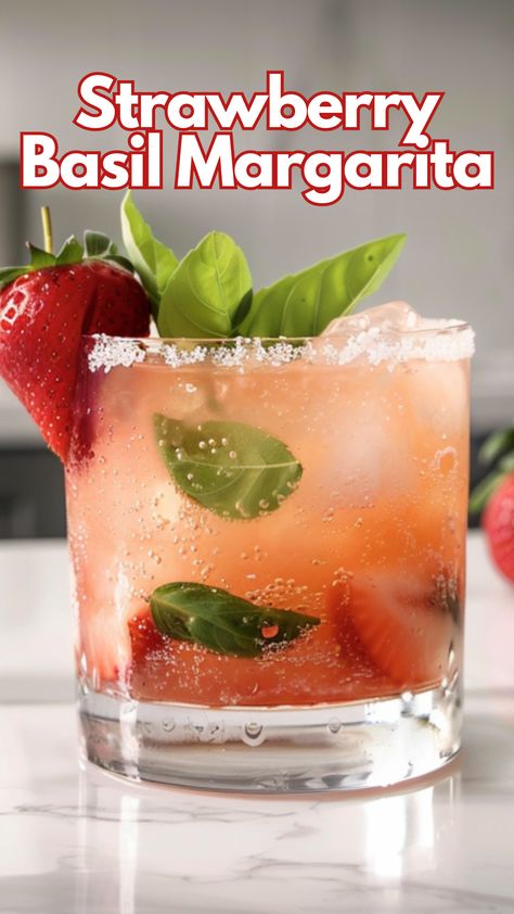 It’s a refreshing twist on the classic, blending sweet strawberries with the fresh, herbal notes of basil. This drink isn’t just a cocktail; it’s an experience. Perfect for sipping on a sunny day or spicing up an evening, it’s a crowd-pleaser that never disappoints. #strawberrybasilmargarita via @mybartender Strawberry Basil Sangria, Pitcher Margarita Recipe, Basil Drinks, Basil Margarita, Strawberry Basil Margarita, Basil Simple Syrup, Basil Cocktail, Cucumber Margarita, Simple Syrup Cocktails