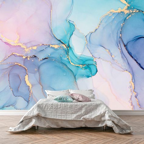 PRICES MAY VARY. Warm tip: This mural is not peel and stick, you need to buy your own glue, it is recommended to use Heavy Duty Wallcovering Adhesive. Mural Size: The total size of this mural wallpaper is 149" x 96" / 378CM x 244CM (W x H), cut into 7 pieces, each measuring 21.26" x 96", for easy installation. Product advantage: 3D HD technology printing, very clear. The wallpaper is made of silk fabric, seamless splicing, suitable for different walls and easy installation. Customization of the Watercolor Alcohol, Wallpaper Luxury, Pastel Ombre, Modern Mural, Large Mural, Watercolor Ombre, Luxury Marble, Bleu Pastel, Purple Walls