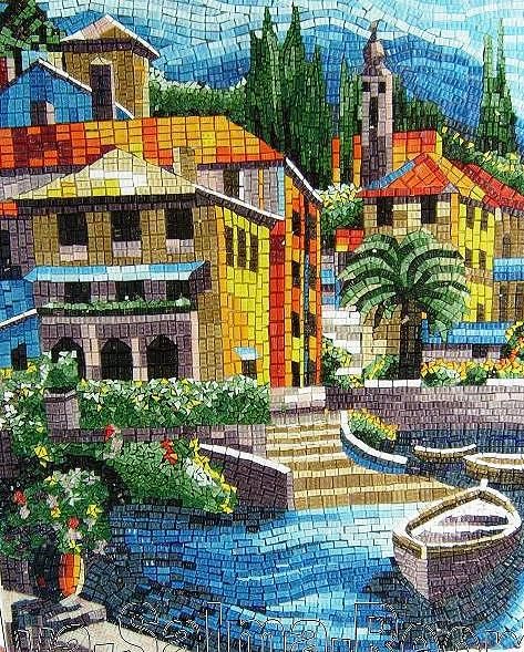 Mosaic Landscape by Reem Derbala Mosaic Landscapes, Mosaic Landscape, Landscape Mosaic, Landscape Glass, Sea Glass Mosaic, Mosaics Art, Mosaic Madness, Mosaic Murals, Glass Mosaic Art