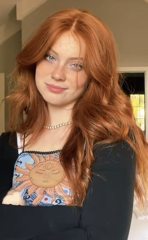 Dark Honey Red Hair, Red Hair With Fair Skin, Natural Looking Ginger Hair, Ginger Hair Pale Skin Blue Eyes, Ginger Hair Styles Natural Redhead, Scotlyn Ryan, Red Head Curtain Bangs, Types Of Ginger Hair, Dyed Red Hair Natural Looking