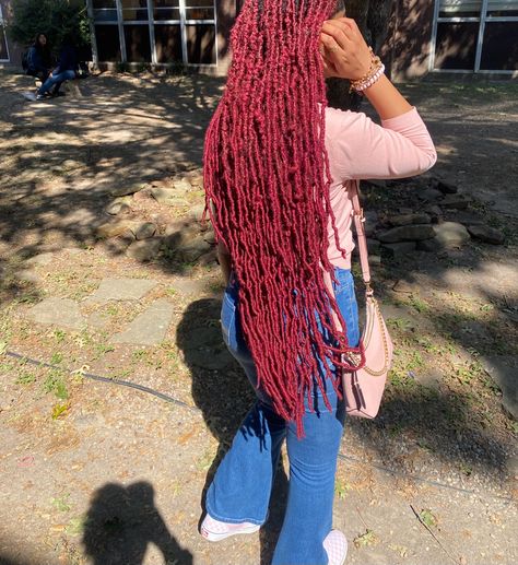 Maroon Butterfly Locs, Burgundy Soft Locs, Red Soft Locs, Red Faux Locs, Soft Locs, Faux Locs Hairstyles, Locs Hairstyles, Loc Styles, Faux Locs