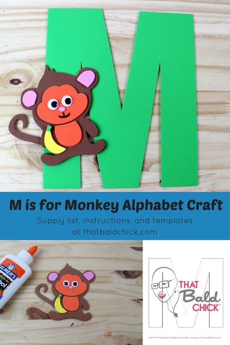 Letter M Craft - supply list, instructions, and templates at thatbaldchick.com Letter M Craft, M Is For Monkey, Letter M Crafts, Nickname Ideas, Letter Printables, M&m Game, M Craft, Montessori Ideas, Alphabet Crafts