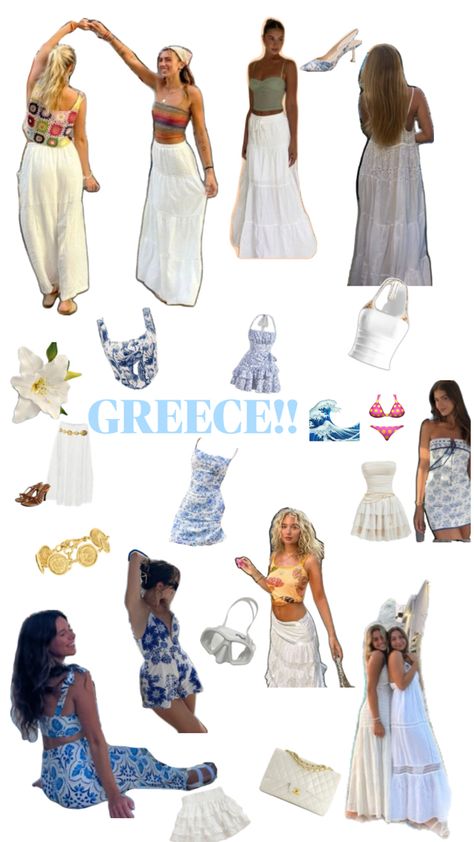 Greece fits/ accessories Greece Culture Clothes, Greece Style Outfits, Greek Island Outfits, Greek Outfit Ideas, Pack For Greece, Greece Fits, Greek Outfit, Greece Culture, Greece Outfit